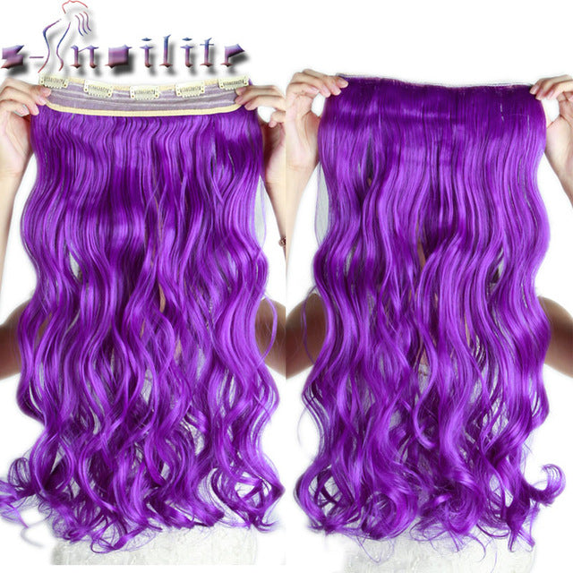 S-noilite 24inches Dark Purple Curly 3/4 Full Head Clip in Hair Extensions Extension Real Natural for human Synthetic hair Fiber - X-scape Store
