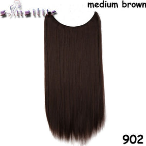 S-noilite Long 24" Brown Synthetic Hair Fish Line Invisible Straight Hair Extension Heat Resistant Real natural Hair Piece - X-scape Store