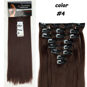 S-noilite 24" 8 Pieces/set Long Striaght 180g Clip in on Natural Hair Extensions Full Head Real Synthetic 18 Clips ins for human - X-scape Store