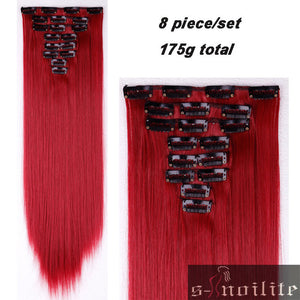 S-noilite 24" 8 Pieces/set Long Striaght 180g Clip in on Natural Hair Extensions Full Head Real Synthetic 18 Clips ins for human - X-scape Store