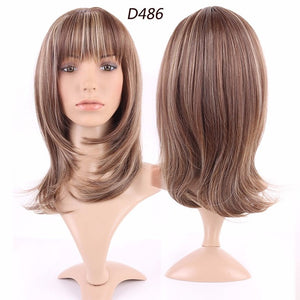S-noilite 100% Real Natural Hair Straight Light brown blonde mix Synthetic Wig With Bangs For human Party Hair Wigs - X-scape Store