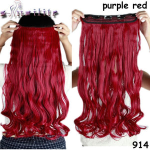 S-noilite 24 inches Curly Clip in Full Head Hair Extensions One Piece 5 Clips for human Cosplay Synthetic Hair Red Pink Purple - X-scape Store