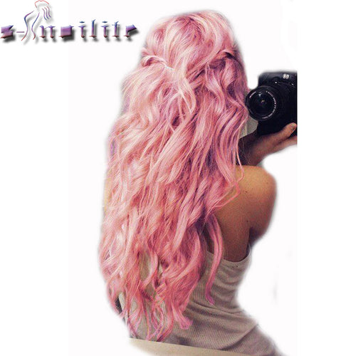 S-noilite 24 inches Curly Clip in Full Head Hair Extensions One Piece 5 Clips for human Cosplay Synthetic Hair Red Pink Purple - X-scape Store