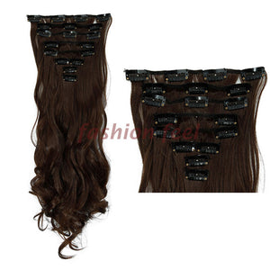 S-noilite 8Pcs/Set Full Head Clip in Thick Hair Extensions 18 Clips ins Hair Extension 24" Curly Hairpieces Synthetic for human - X-scape Store