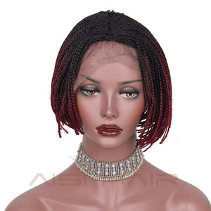 Synthetic Lace Front Wig Ombre Red Bob Black Hair Braided Black Wigs High Temperature Fiber - X-scape Store