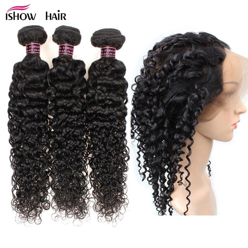 Ishow Indian Kinky Curly Human Hair 3 Bundles With 360 Lace Frontal Baby Hair - X-scape Store