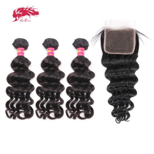 Brazilian Human Virgin Hair Bundles With Pre-Plucked Lace Closure - X-scape Store