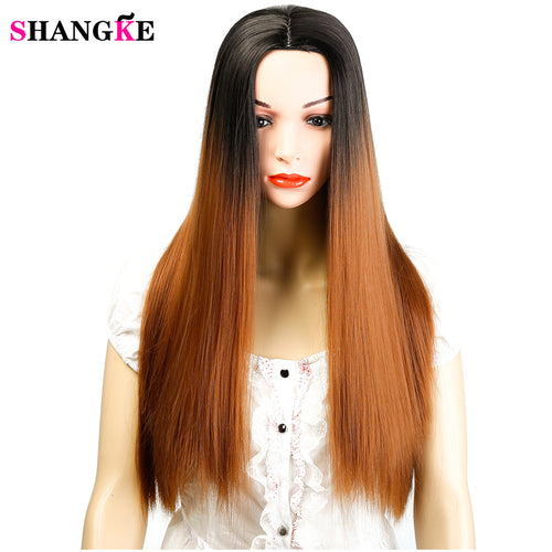 SHANGK Cosplay Wig Long Brown Ombre Wig Stright Wig Synthetic Heat Resistant 26inch Golden Beauty - X-scape Store