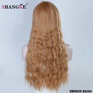 SHANGKE 26" Long Mix Purple Womens Wigs with Bangs Heat Resistant Synthetic Kinky Curly Wigs for Women African American - X-scape Store