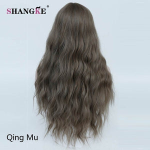 SHANGKE 26" Long Mix Purple Womens Wigs with Bangs Heat Resistant Synthetic Kinky Curly Wigs for Women African American - X-scape Store