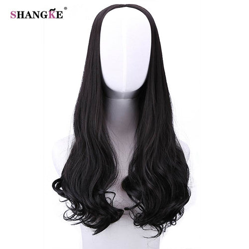 SHANGKE Long Black Half Wigs Women Natural Wavy Synthetic Half Wigs For Women Natural Hairpieces Heat Resistant Hair - X-scape Store