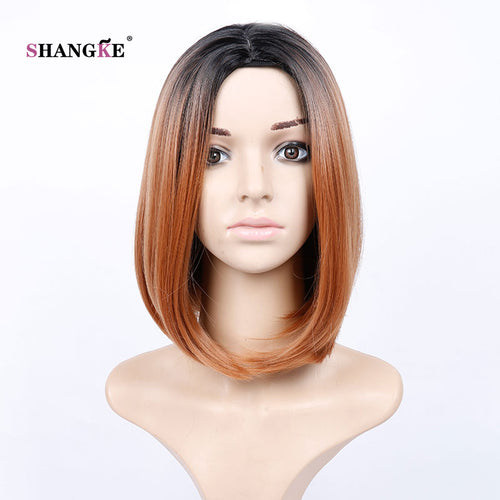 SHANGKE Hair 14'' Short Bob Wig Light Brown Ombre Straight Synthetic Wigs For  Women Gradient Color Heat Resistant Hair Wig - X-scape Store