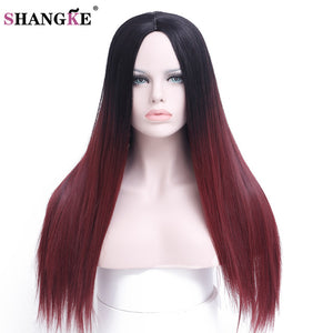 SHANGKE Hair 24'' Long Ombre Wig  Ombre Burgundy Synthetic Wigs For  Women Long Straight Wigs Women Natural Female Wig - X-scape Store