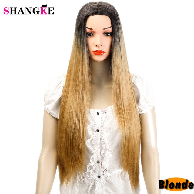 SHANGK Long Straight Ombre Pink Heat Resistant Synthetic Two Tone Wigs For Women 26 inch - X-scape Store