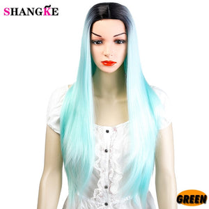 SHANGK Long Straight Ombre Pink Heat Resistant Synthetic Two Tone Wigs For Women 26 inch - X-scape Store