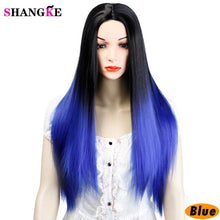 Load image into Gallery viewer, SHANGK Long Straight Ombre Pink Heat Resistant Synthetic Two Tone Wigs For Women 26 inch - X-scape Store