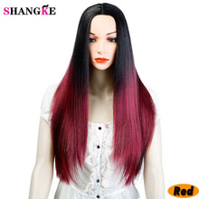 Load image into Gallery viewer, SHANGK Long Straight Ombre Pink Heat Resistant Synthetic Two Tone Wigs For Women 26 inch - X-scape Store