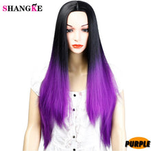Load image into Gallery viewer, SHANGK Long Straight Ombre Pink Heat Resistant Synthetic Two Tone Wigs For Women 26 inch - X-scape Store