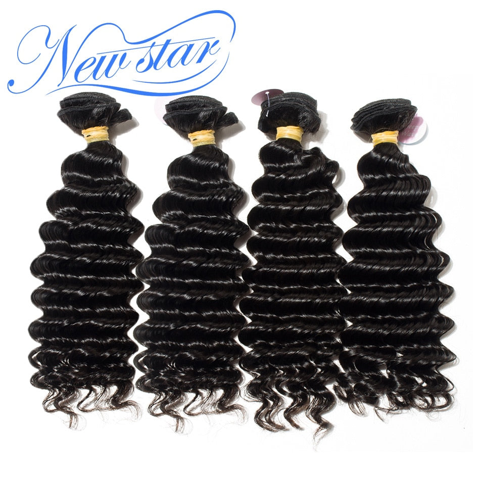 4 Bundles Deep Wave Brazilian Virgin Hair Weaving 100% Unprocessed Human Hair