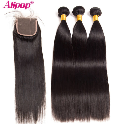 Indian Straight Hair Bundles 3 Bundles With Closure Human Hair Bundles - X-scape Store