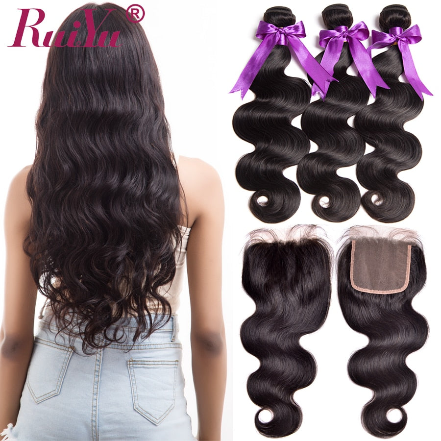 Human Hair Bundles With Closure Body Wave Brazilian Hair Weave 3 Bundles With Closure