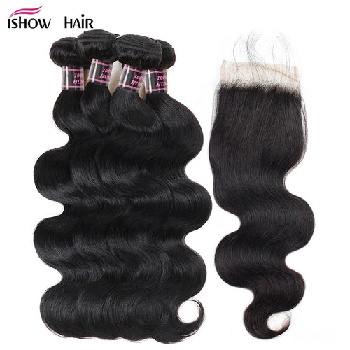 Indian Body Wave 4 Bundles 100% Human Hair With Closure  Lace Closure With Baby Hair - X-scape Store