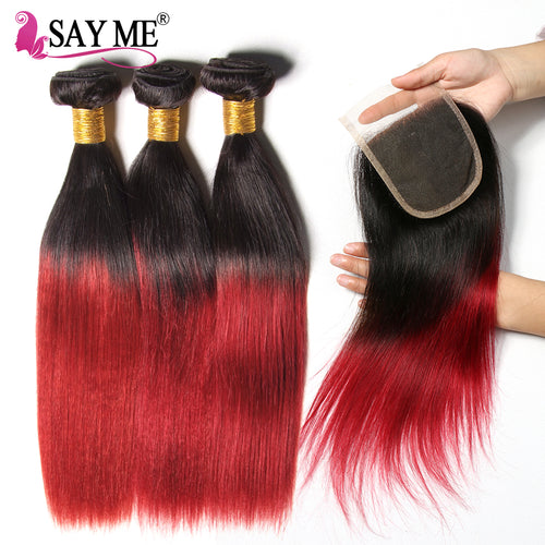 3 Bundles Indian Straight Hair Ombre Human Hair Bundles Dark Root Red - X-scape Store