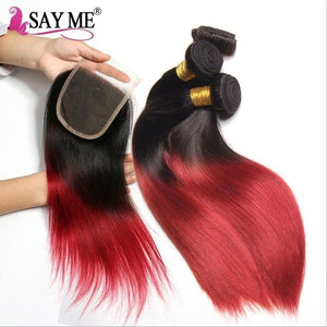 3 Bundles Indian Straight Hair Ombre Human Hair Bundles Dark Root Red - X-scape Store