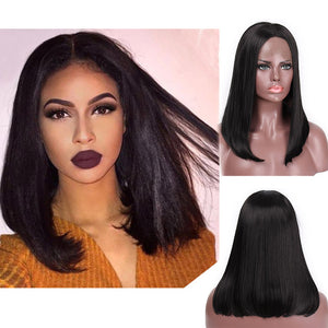 Short Straight BOb Wigs 14 inch Black Synthetic Front Lace Wig - X-scape Store