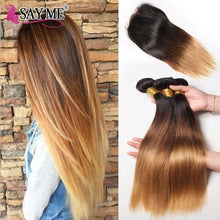 Load image into Gallery viewer, SAY ME Ombre  Blonde Indian Hair 3 Bundles With 4*4 Closure 1B/4/27 30 Straight Human Hair Bundles With Closure Non remy Weave - X-scape Store