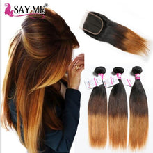 Load image into Gallery viewer, SAY ME Ombre  Blonde Indian Hair 3 Bundles With 4*4 Closure 1B/4/27 30 Straight Human Hair Bundles With Closure Non remy Weave - X-scape Store