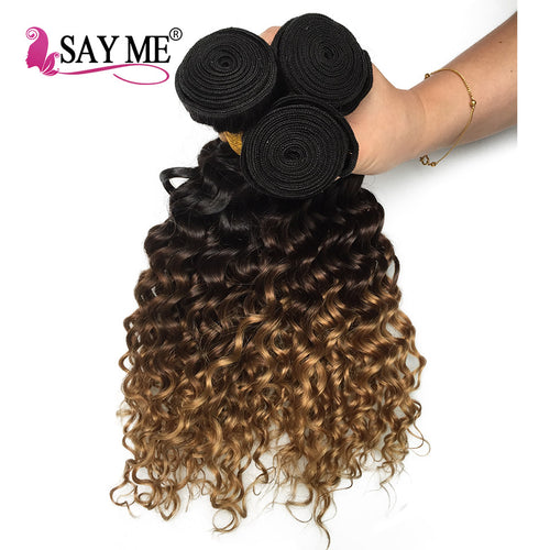 SAY ME Indian Deep Wave Bundles 3 Bundles Lot 1B/4/27# Blonde Ombre Human Hair Bundles Lot Remy Three Tone Ombre Hair Extensions - X-scape Store