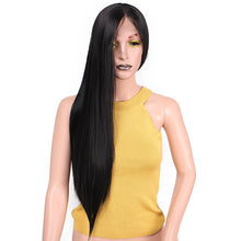 Load image into Gallery viewer, 26&quot;Long Straight Black Synthetic Lace Front Wig with Baby Hair - X-scape Store