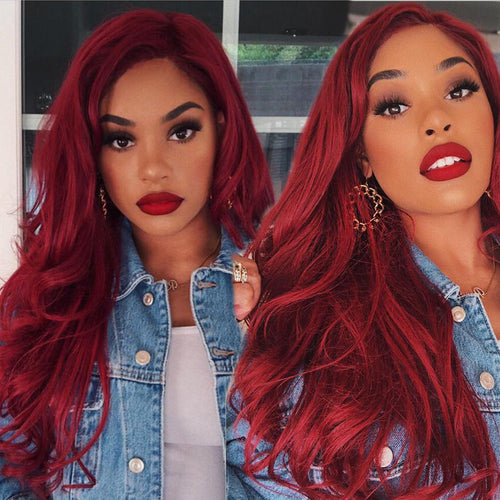 Long Red Wavy Wigs Natural Black Wave Synthetic Heat Resistant Fiber Hair - X-scape Store