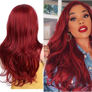 Long Red Wavy Wigs Natural Black Wave Synthetic Heat Resistant Fiber Hair - X-scape Store