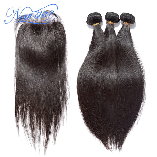 Brazilian Virgin Straight Human Hair 3 Bundles Weaving With 4x4 Lace Free Part Closure