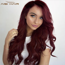 Load image into Gallery viewer, Ombre Dark Red Long Wavy Wig Perucas front lace Hair Synthetic Lace Wigs - X-scape Store