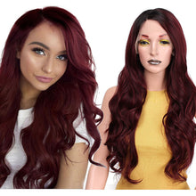 Load image into Gallery viewer, Ombre Dark Red Long Wavy Wig Perucas front lace Hair Synthetic Lace Wigs - X-scape Store