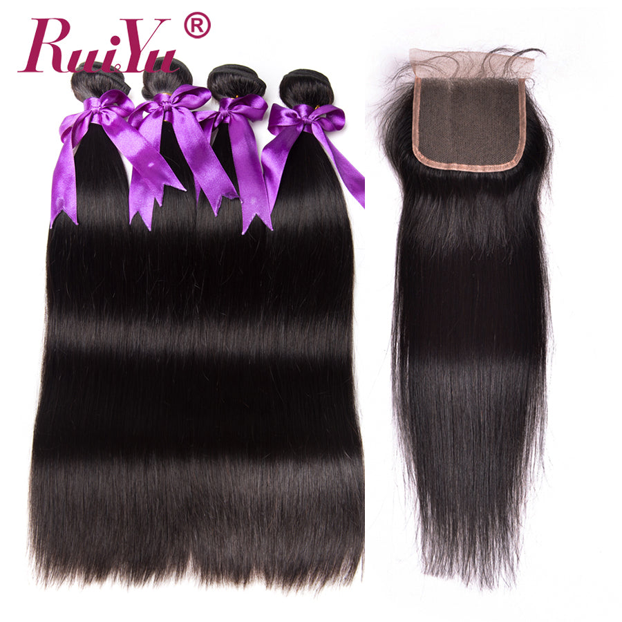 Indian Human Hair Bundles With Closure Straight Hair Extensions - X-scape Store