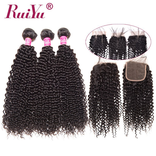 Brazilian Kinky Curly Hair Bundles With Closure 100% Human Hair With Closure Non Remy Hair Extension