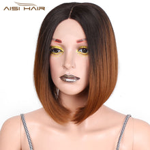 Load image into Gallery viewer, Short Ombre Brown Synthetic Front Lace Wigs 12 inch Bob Straight Wig - X-scape Store