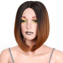 Load image into Gallery viewer, Short Ombre Brown Synthetic Front Lace Wigs 12 inch Bob Straight Wig - X-scape Store