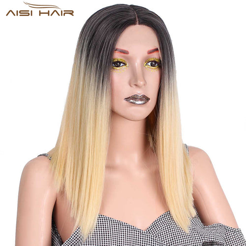 Synthetic Straight Front Lace Wigs 14 inch Ombre Blonde Brown Wig - X-scape Store