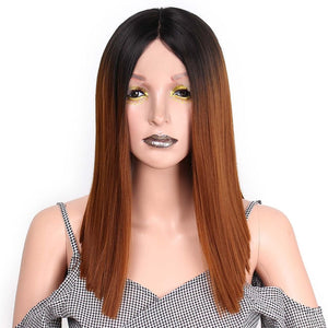 Synthetic Straight Front Lace Wigs 14 inch Ombre Blonde Brown Wig - X-scape Store