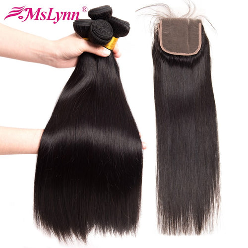 Raw Indian Human Straight Hair 4 Bundles With Closure 100% Weave - X-scape Store