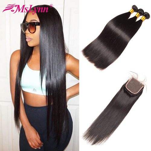 Hair Bundles With Closure Indian Human Straight Hair 3 Bundles - X-scape Store