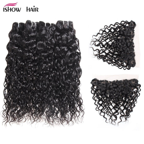 Indian Water Wave Human Hair 4 Bundles With Lace Frontal Closure - X-scape Store