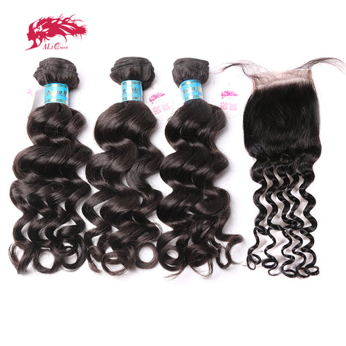 Peruvian Natural Wave Human Hair 3 Bundles With Lace Closure - X-scape Store