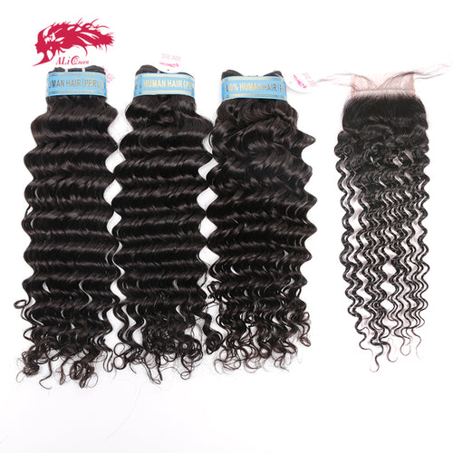 Peruvian Virgin Hair Deep Wave Human Hair Bundles With Closure - X-scape Store