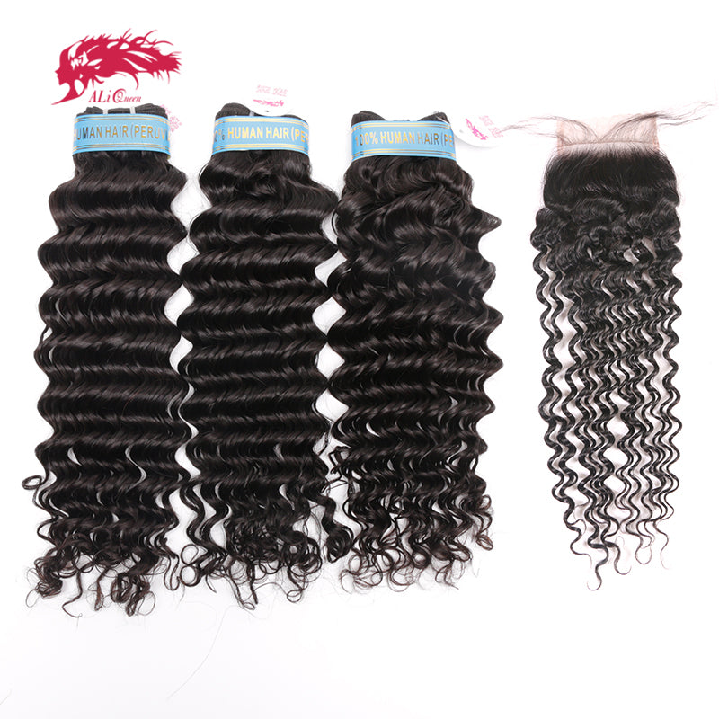 Peruvian Virgin Hair Deep Wave Human Hair Bundles With Closure - X-scape Store